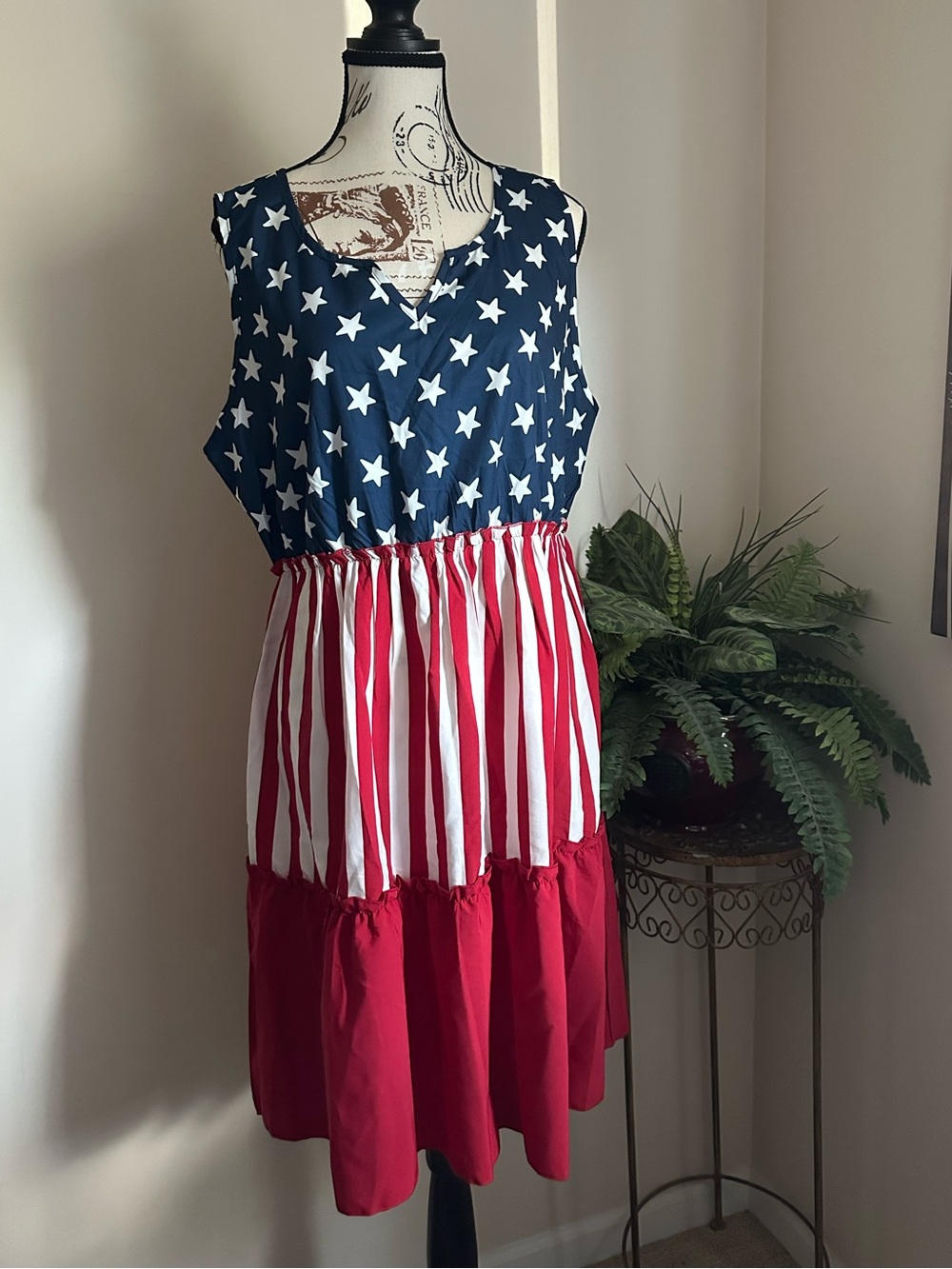 New Shein Stars & Stripes Dress - Red, White & Blue XL